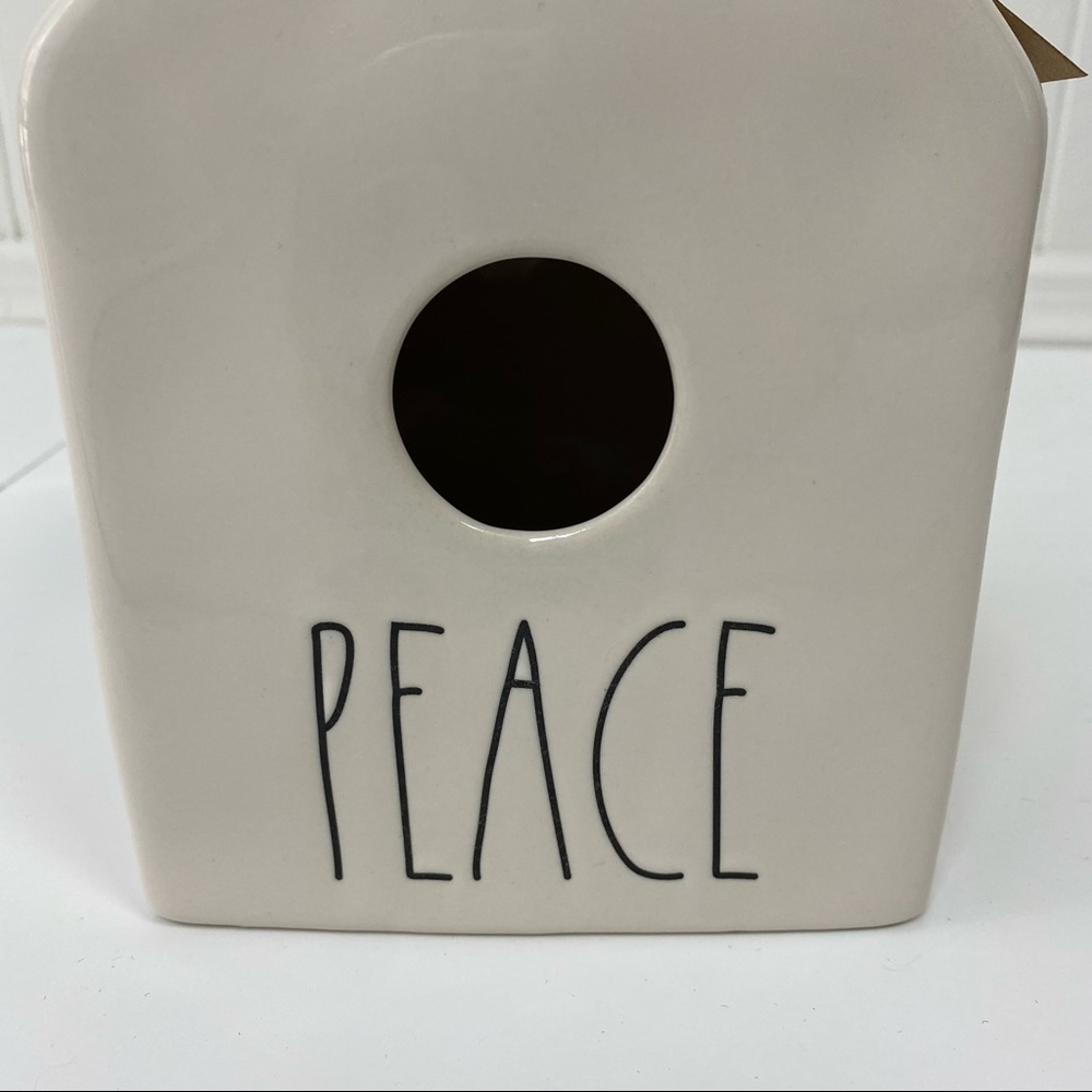 NWT Rae Dunn Artisan Collection Cream Ceramic Peace Bird House Red Bow & Tag - Picture 3 of 12